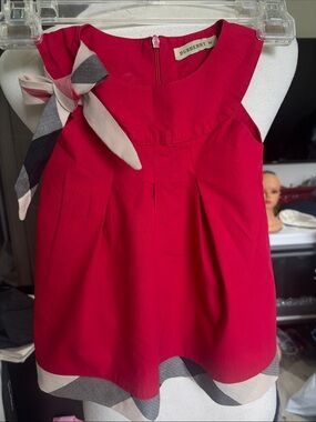 Burberry Red Girls Dress with Signature Check Bow Accent